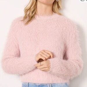 Velvet by Graham & Spencer Soft Furry Pink Crew Neck Sweater